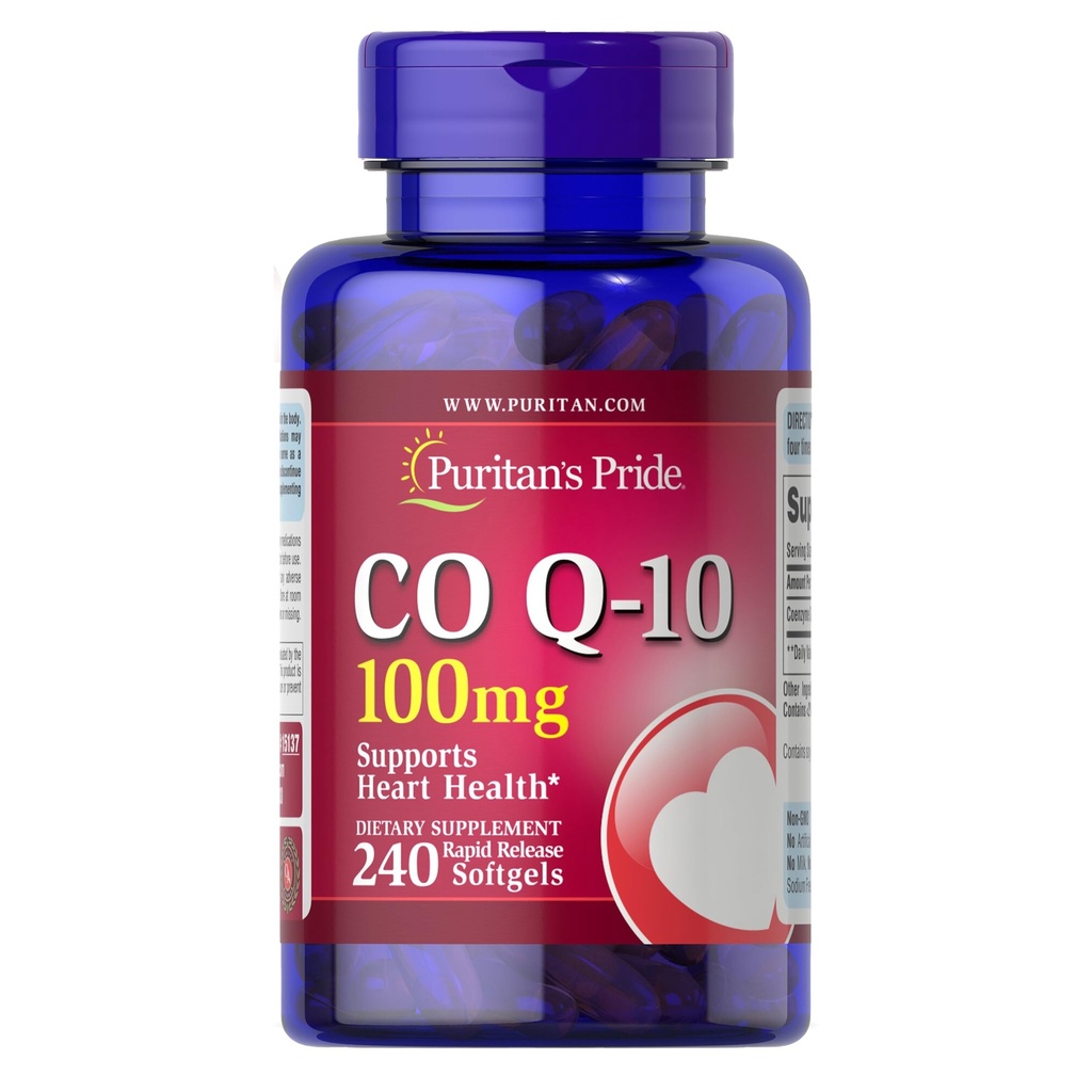 Puritan's Pride Coenzyme CoQ10 100mg, Συμπλήρωμα διατροφής για την υγεία της καρδιάς, την πίεση του αίματος, την υγεία των στοματικών ούλων και την υγιή γήρανση Υποστήριξη, 60 ημέρες προσφοράς, 240 Softgels ταχείας απελευθέρωσης