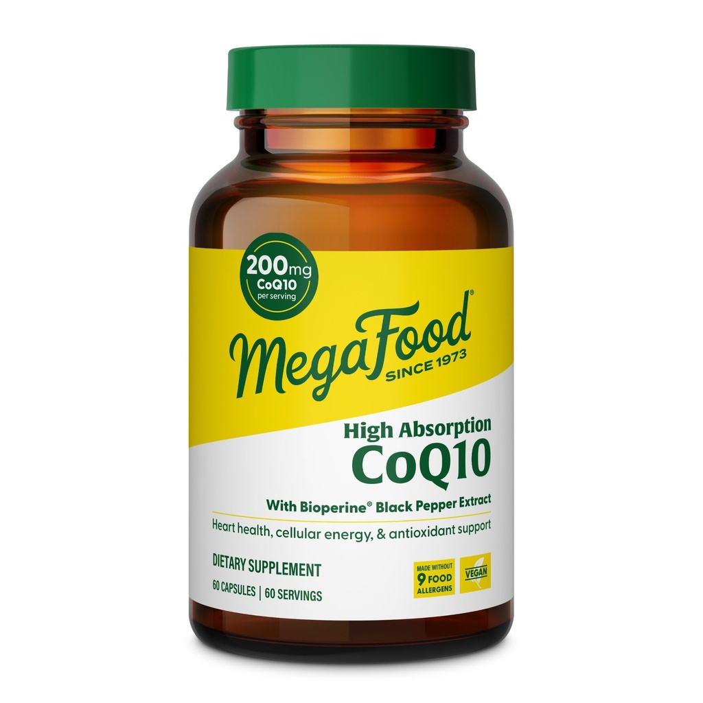 MegaFood Υψηλή Απορρόφηση CoQ10 200mg ανά υπηρεσία - με BioPerine Black Pepper Extract - Αντιοξειδωτική Υποστήριξη για Κυτταρική Ενέργεια & Υγιεινή Γήρανση - 60 Συμπληρώματα Υγείας Καρδιάς Κάψουλες, 60 Σερβιέτες
