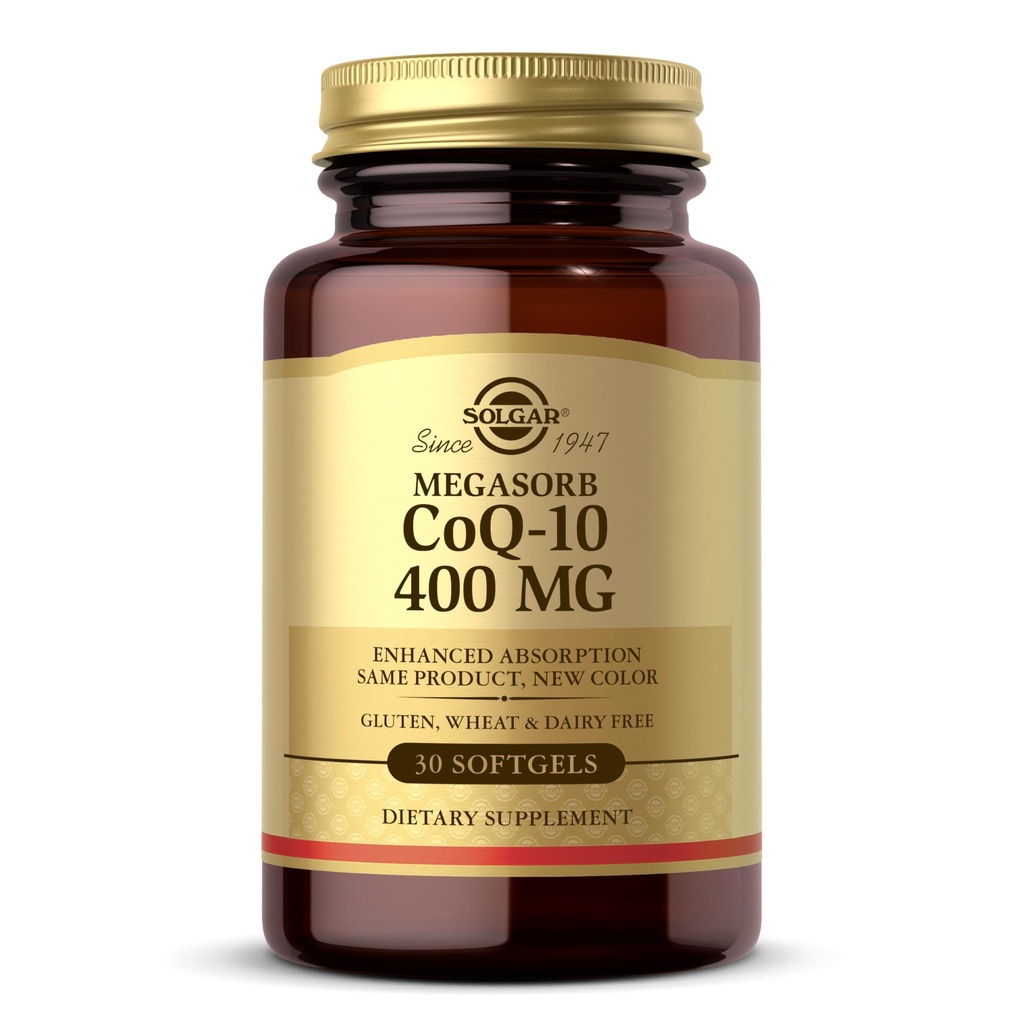 Solgar Megasorb CoQ-10 400 mg, 60 Softgels - Υποστηρίζει τη λειτουργία του εγκεφάλου - Συμπλήρωμα συνένζυμου Q10 - Ενισχυμένη απορρόφηση - Χωρίς γλουτένη, χωρίς γαλακτοκομικά - 60 Σερβιέτες