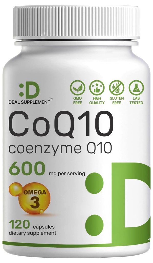 CoQ10 600mg, 120 κάψουλες – με Ωμέγα 3 Λιπαρά Οξέα 100mg – Μέγιστη Δύναμη – Βιοδιαθέσιμο συνένζυμο Q10 Συμπληρώματα – Καρδιά, Ενέργεια, & Εγκεφαλική Υγεία Αντιοξειδωτική Υποστήριξη – Μη ΓΤΟ