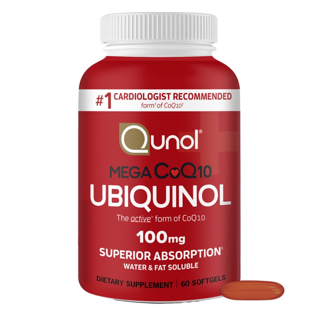Qunol Ubiquinol CoQ10 100mg Softgels, Qunol Mega Ubiquinol 100mg - Ανώτερη απορρόφηση - Ενεργή μορφή του συνένζυμου Q10 για την υγεία της καρδιάς - 2 Μήνες Προμήθεια - 60 Μέτρα