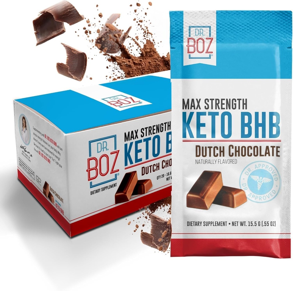 Dr. Boz - Keto BHB σκόνη - Ολλανδική σοκολάτα, 20 φακελάκια - Αύξηση της ενέργειας & μείωση των κραδασμών - Max συμπλήρωμα διατροφής δύναμη - ΗΠΑ Made - 11,7oz (332g)