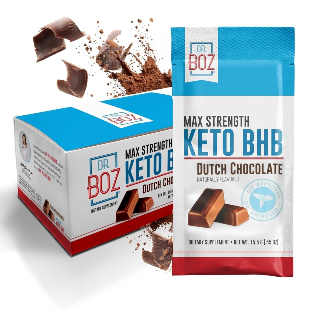 Dr. Boz - Keto BHB σκόνη - Ολλανδική σοκολάτα, 20 φακελάκια - Αύξηση της ενέργειας & μείωση των κραδασμών - Max συμπλήρωμα διατροφής δύναμη - ΗΠΑ Made - 11,7oz (332g)