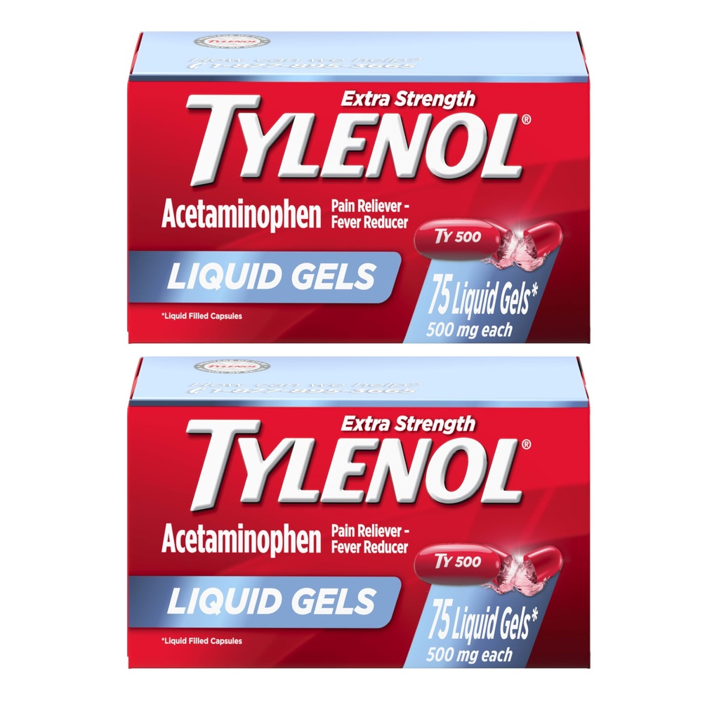 Tylenol Extra Strength Liquid Gels, Pain Reliever & Fever Reducer for Adults with 500mg Acetaminophen, Fast-Acting Liquid Gel Capsules for Headaches & Minor Pain Relief, Twin Pack, 2 x 75 ct