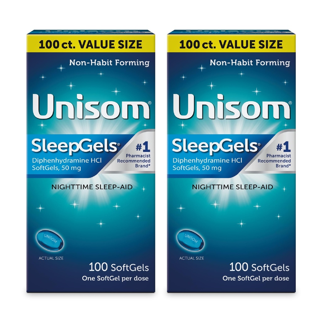 Unisom Nighttime Sleep-Aid Gels, Diphenhydramine HCI 50mg, 100 Count, 2 pk