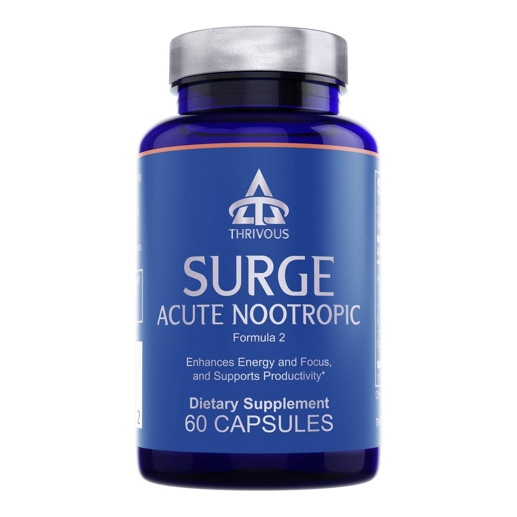 Thrivous Surge Acute Nootropic – Jitter-Free Energy & Focus Boost with Caffeine, L-Theanine & Panax Ginseng – 60 Vegetarian Capsules