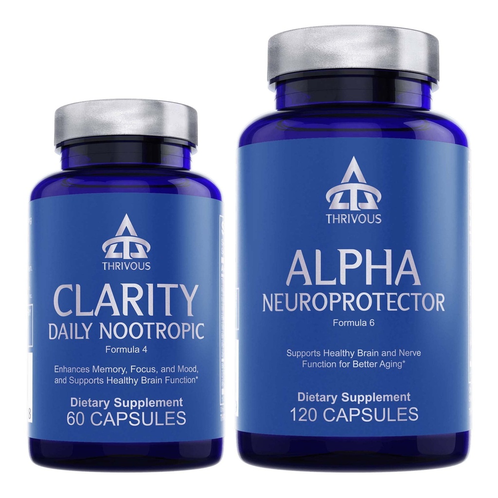 Thrivous Clarity & Alpha Stack – Nootropic Bundle for Memory, Focus, Mood & Brain Health – 180 Vegan Capsules