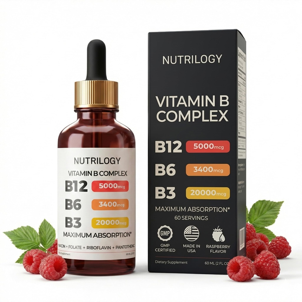 Vitamin B Complex for Men & Women - Riboflavin B2, B3, B5, B6, B12 | B-Complex Supplement - Nerve Pain, Energy, Brain & Heart Support - Made in USA, 60 Servings
