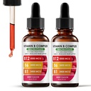 Vitamin B12 Complex with B1, B6, Vitamin B12 Raspberry Liquid Supplement, Essential Vitamin 5-in-1 Vitamin B Complex Liquid Drops, Brain Function, Focus, and Natural Energy Support (2PCS)