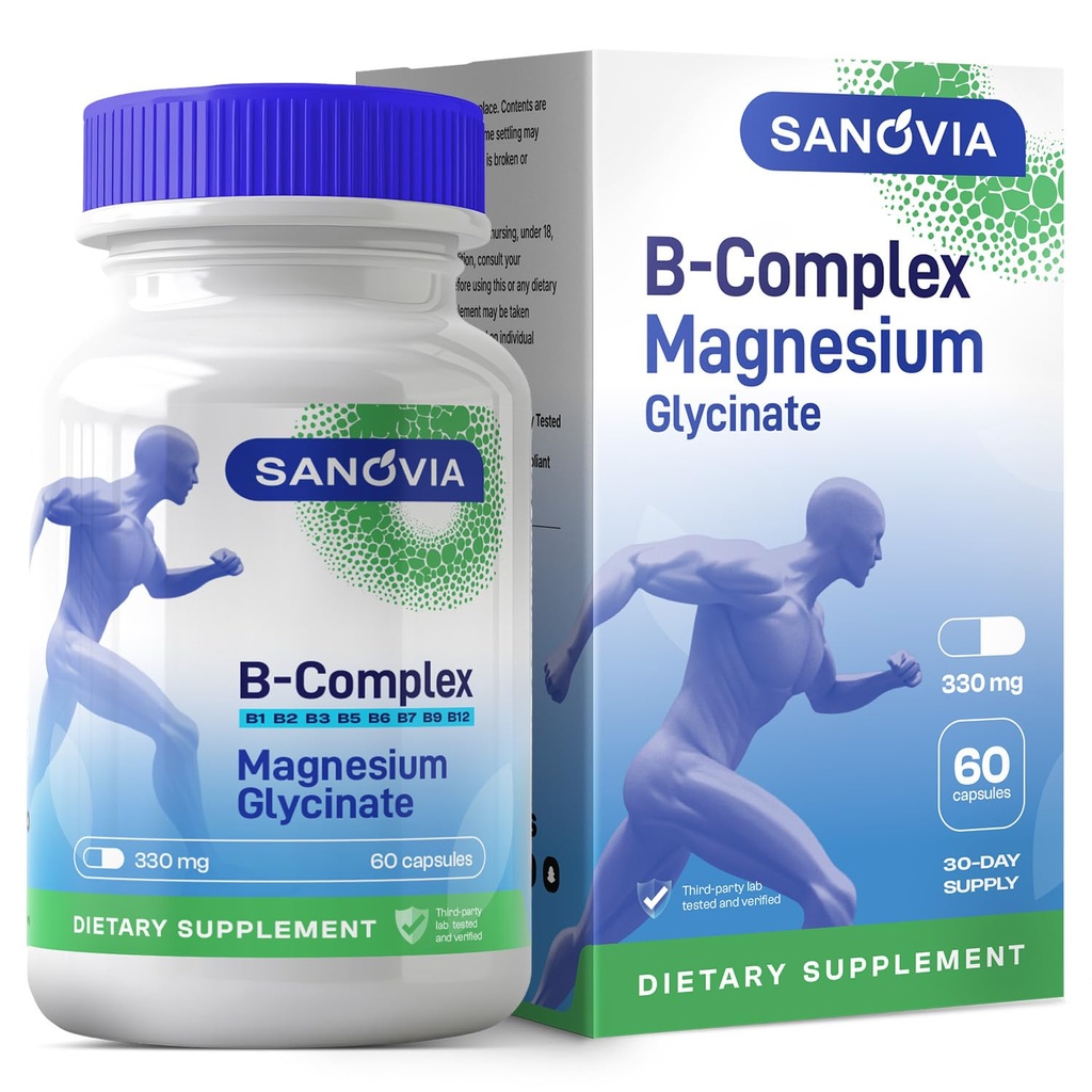 SANOVIA Vitamin B Complex Methylated with Magnesium glycinate - High Absorption Vitamin B12 1000 mcg Methylcobalamin