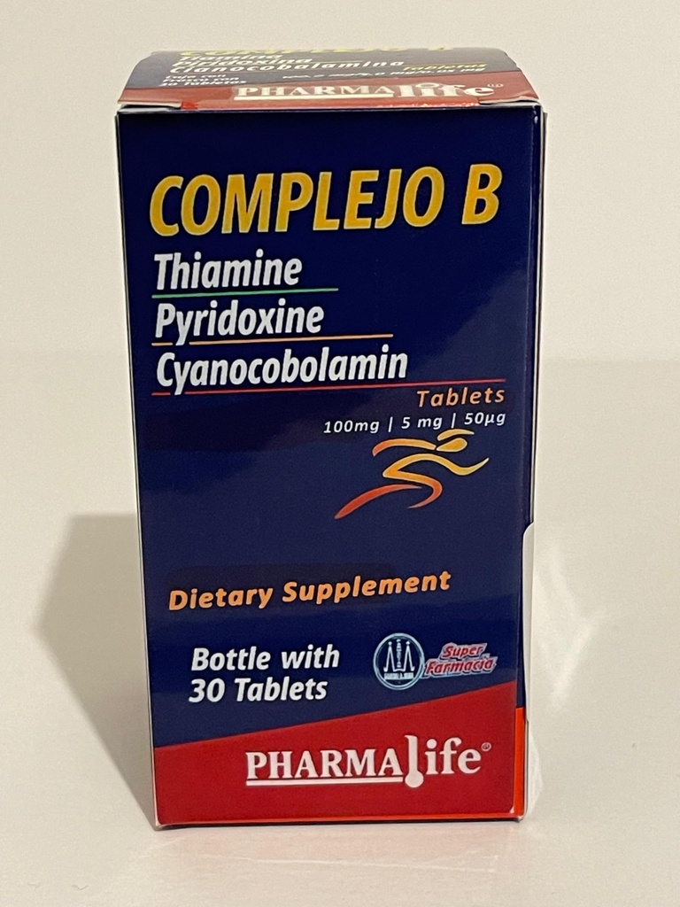 Complejo B (B-Complex) – Vitamin B1, B6, B12 Tablets – Dietary Supplement – 30 Tablets – 1 Month Supply