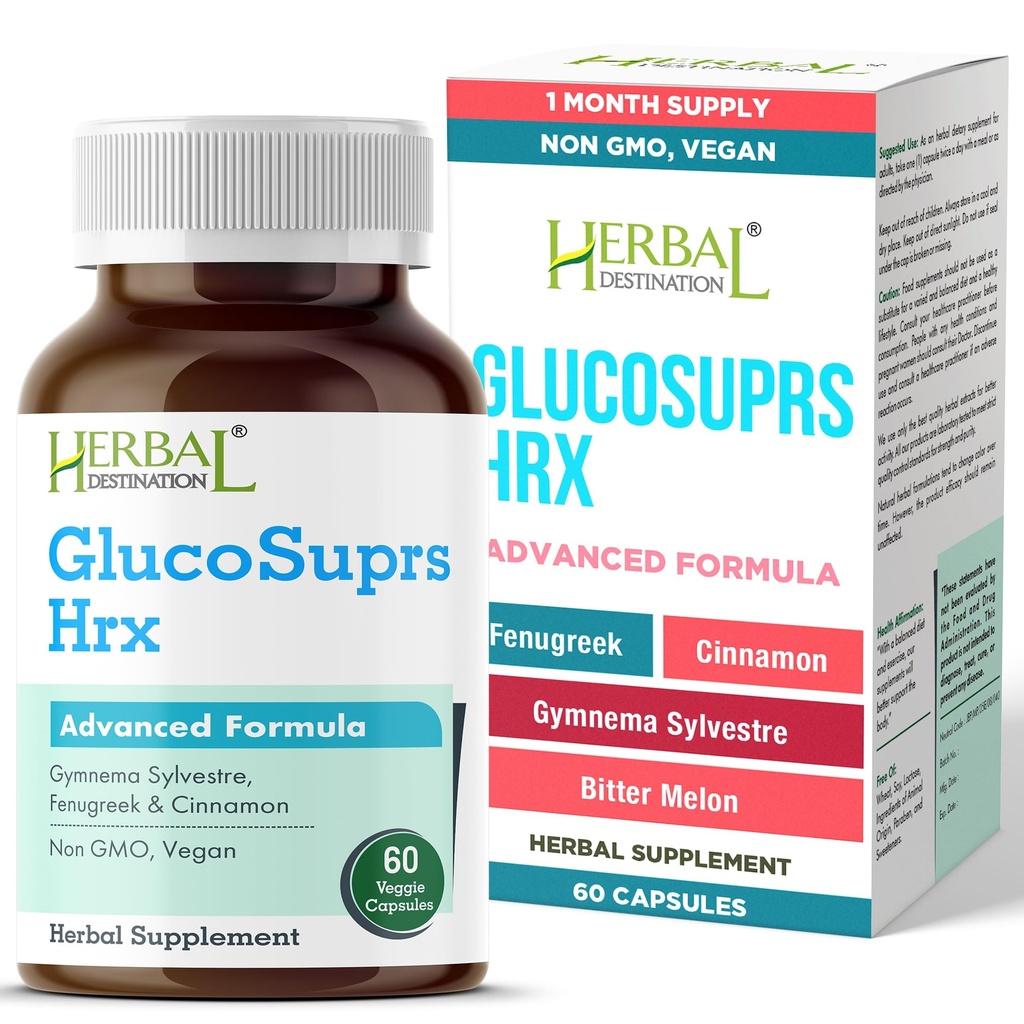 GlucoSuprs Hrx - Gymnema, Bitter Melon, Salacia, Fenugreek, Cinnamon and Jambolan - 60 Capsules