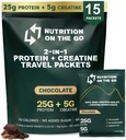 Διατροφή On The Go Whey Protein Isolate Packets με Creatine - 25g Πρωτεΐνη + 5g Creatine - Single-Serve Travel Protein Powder - 5.9g BCAAs, Keto & Low-Carb, Χωρίς γλουτένη - Σοκολάτα (15-Pack)