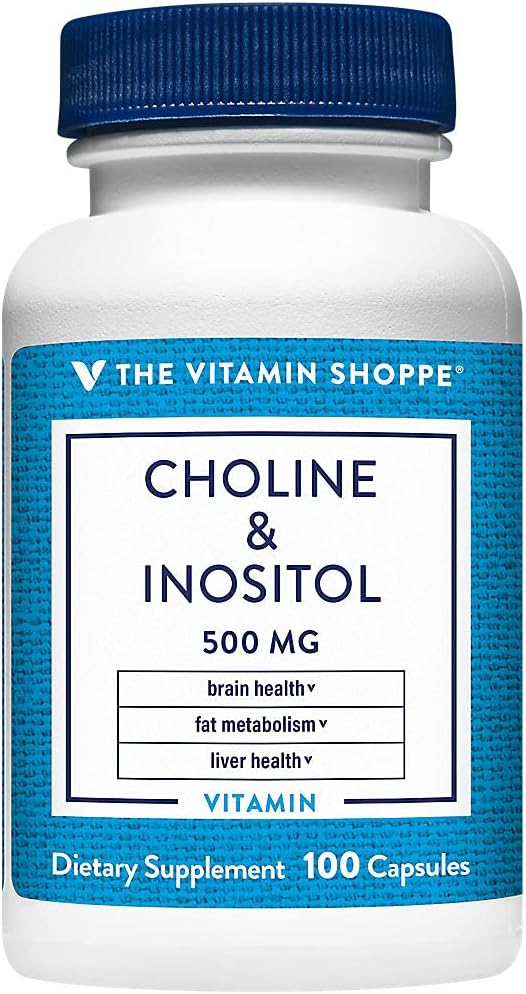 The Vitamin Shoppe Choline & Inositol 500MG, Once Daily Supplement for Fat Μεταβολισμός & Εγκεφαλική Υγεία (100 Κάψουλες)