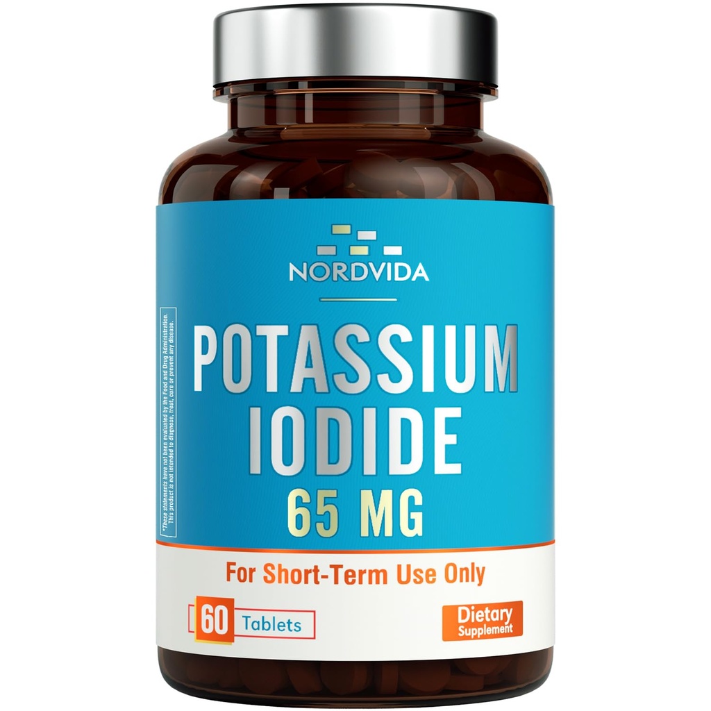 Potassium Iodide 65 mg Tablets, Emergency Kit, Iodide Pills, Survival Kit, Potassium Iodide (KI) Tablets, Thyroid Support, 60 KI Counts