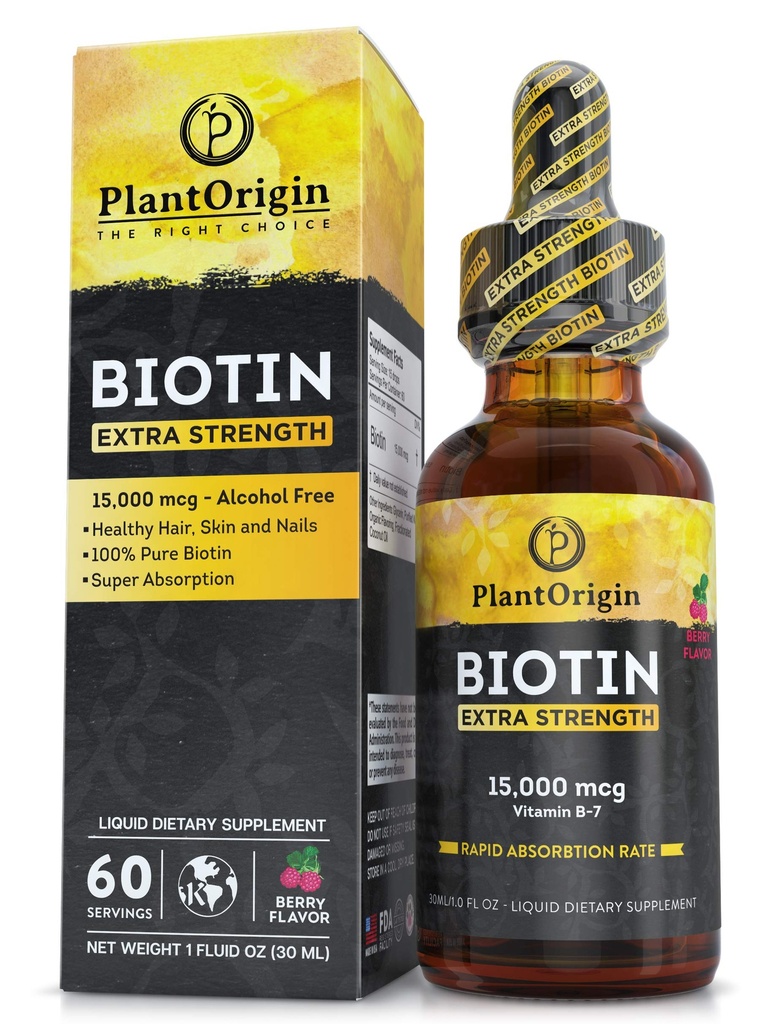 Liquid Biotin 15,000 MCG – Hair Growth, Skin & Nails Support for Women & Men | High Absorption Vitamin B7 Drops | Vegan, Kosher, Sugar-Free, No Alcohol | 60 Servings
