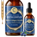 Liquid Biotin & Collagen Drops 20,000mcg--High Potency Hair Growth Vitamin Support - Biotin and Liquid Collagen Supplement for Women & Men - Glowing Skin Support, Healthy Hair & Nail Growth - 2 Fl Oz