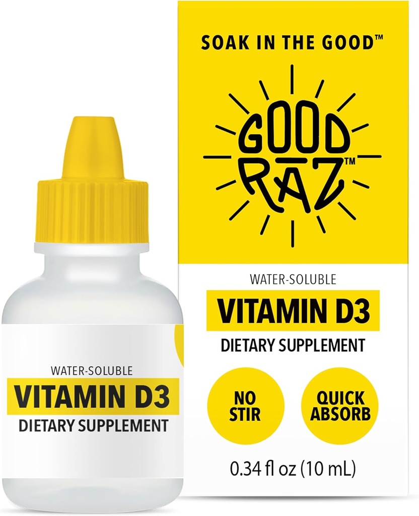 Vitamin D3 Drops for Adults 4-Month Supply – Water-Soluble Liquid Vitamin D, Non-GMO, Kosher Supplement – Easy to Absorb, No Stir, Flavorless D3 Liquid for Food or Drink