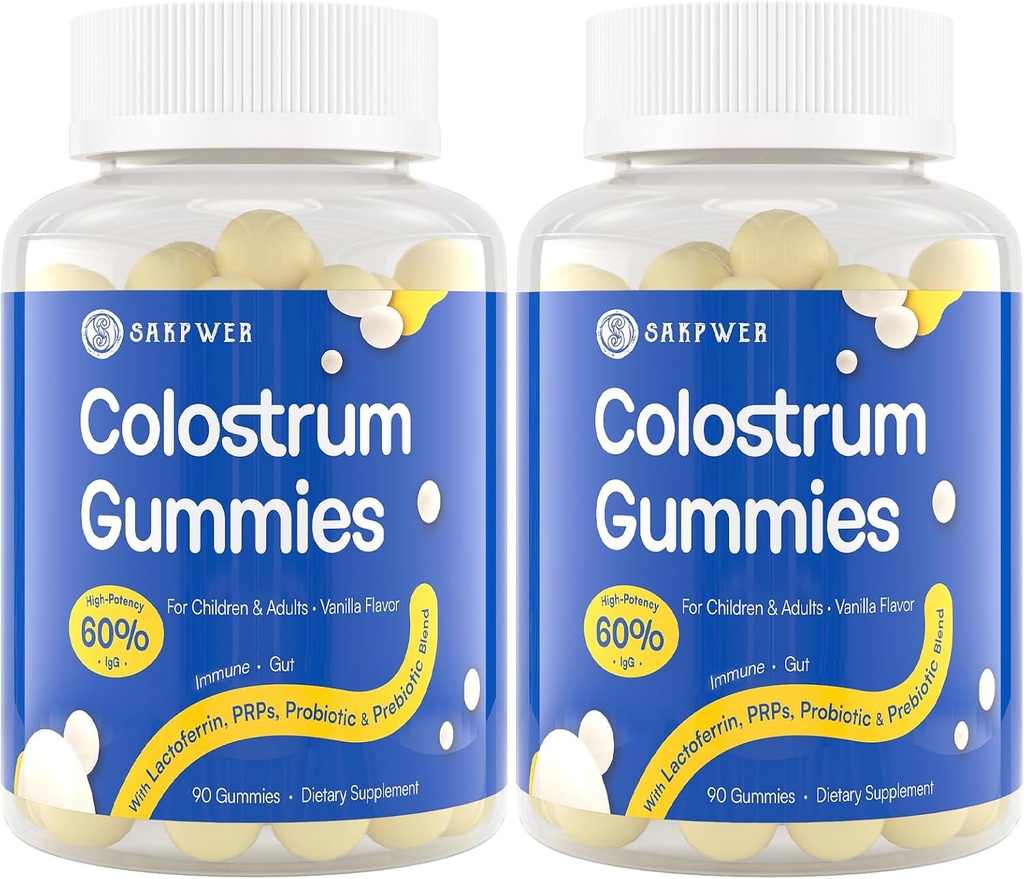 Συμπληρώματα βοοειδών Gummies - με 60% Highest IgG, Lactoferrin, Προβιοτικά και Πρεβιοτικά για ενήλικες και παιδιά, Vanilla Flavor & Sugar Free, 2 Pack