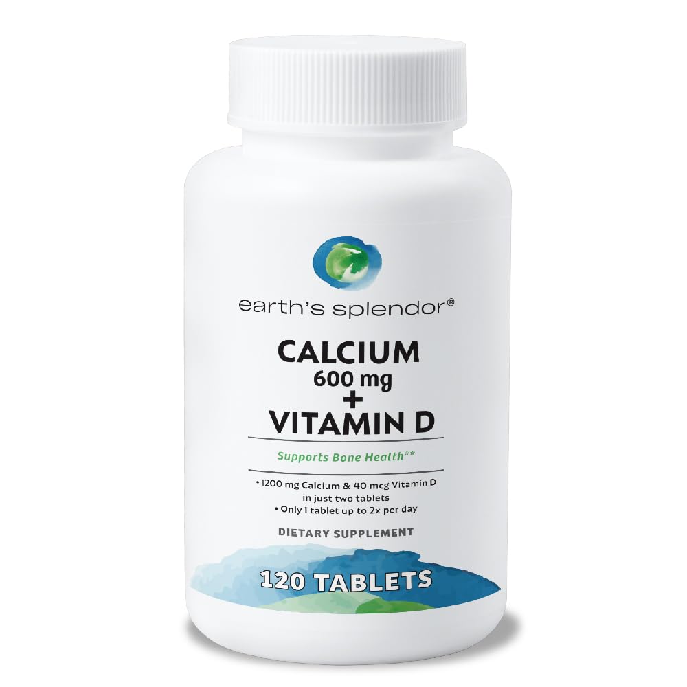 Earth's Splendor Bone Health Support, with Calcium & Vitamin D Supplement, Vitamin Supplements, for Men & Women, (600mg Calcium, 120 Tablets)