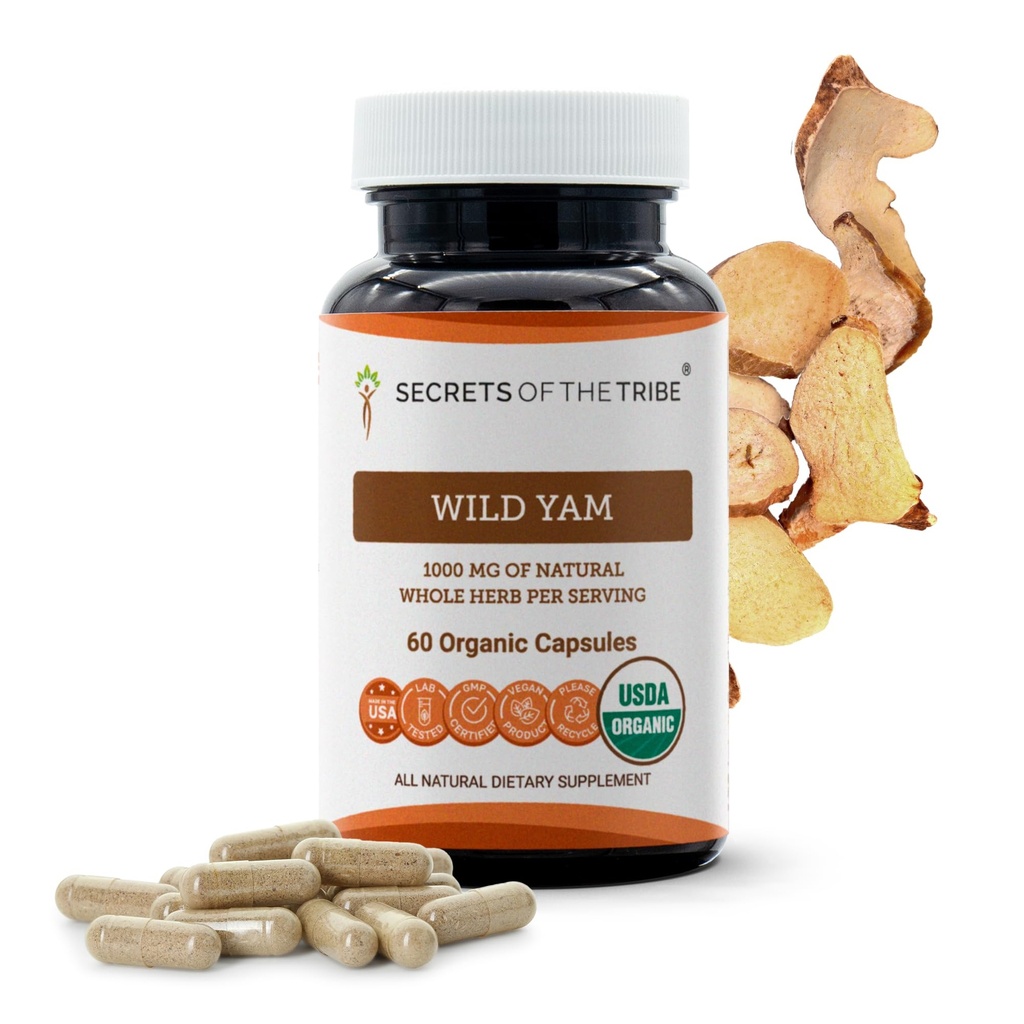 Secrets of the Tribe Wild Yam USDA Organic 60 Capsules | Made with Organic Vegetarian Capsules and Responsibly farmed Wild Yam (Dioscorea Villosa) Dried Root (60 Capsules)