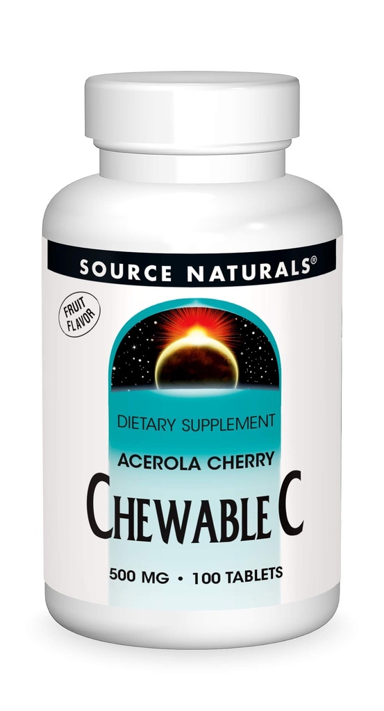 Source Naturals Chewable C, Acerola Cherry 500 mg for Immune System Support - 100 Fruit Flavored Tablets
