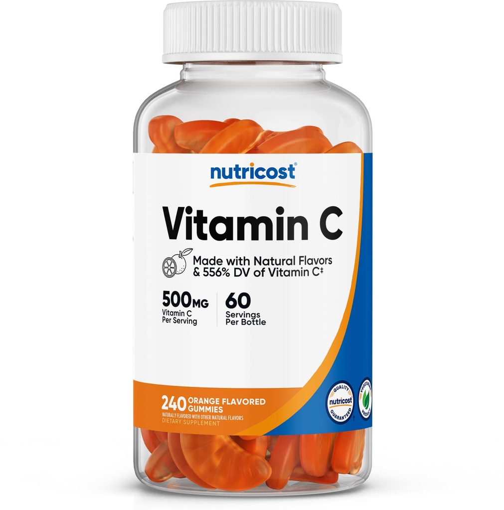 Nutricost Vitamin C Gummies (500mg) 240 Gummies - Made with Natural Flavors & 556% DV of Vitamin C, Vegan, GMO-Free, Gluten-Free, 60 Servings