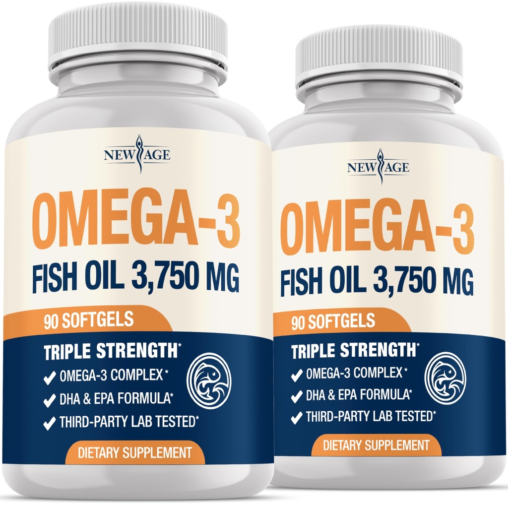 Triple Strength Omega 3 Fish Oil 3750 mg - EPA & DHA - Over 3000mg Omega-3 Fatty Acids - 1350mg EPA + 900mg DHA - Best Essential Fatty Acids, Burpless Fish Oil - 180 Count