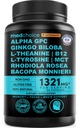 12-in-1 Nootropic Brain Supplement with Caffeine Anhydrus: Ginkgo Biloba for Brain Support, Memory and Focus - B12, Alpha GPC, L Theanine and Choline Supplements with Bioperine with 1321mg (60ct)