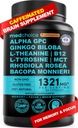 12-in-1 Nootropic Brain Supplement with Caffeine Anhydrus: Ginkgo Biloba for Brain Support, Memory and Focus - B12, Alpha GPC, L Theanine and Choline Supplements with Bioperine with 1321mg (60ct)