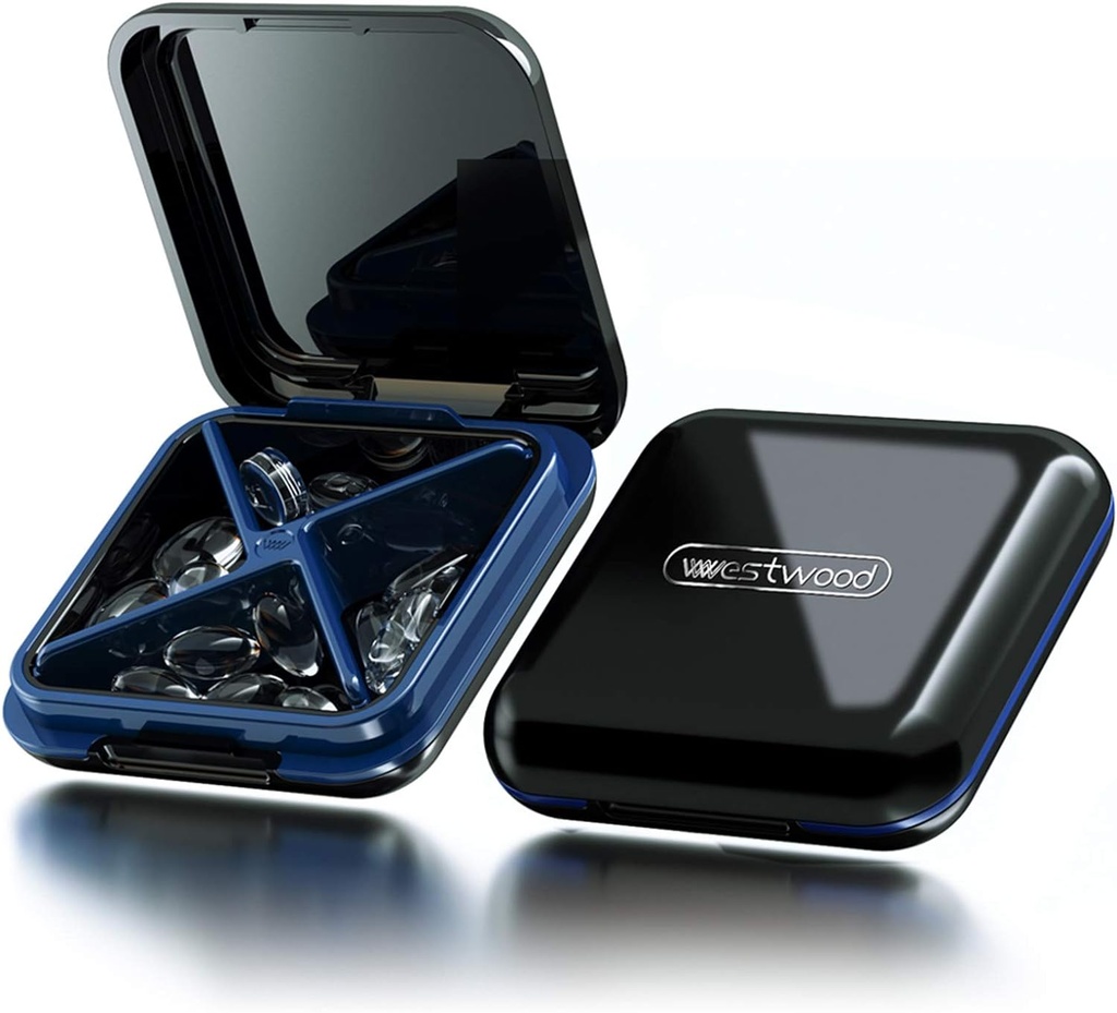 Μικρό κουτί χαπιών, θήκη χαπιών, Διοργανωτής χαπιών, Αδιάβροχος ταξιδιών Φορητό Pocket Pill Box Medicine Organizer,Daily Pill Container for Purses Compact Travel Medicine Holder for Vitamins Medication Black