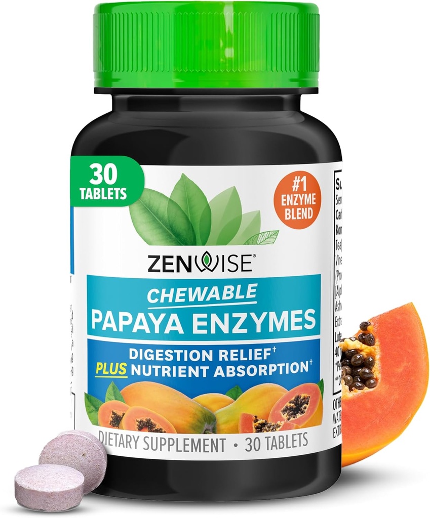 Zenwise Health Chewable Papaya Enzymes for Digestion & Gut Support - Chewable Digestive Enzyme Blend with Papain and Bromelain for Digestive Health & Bloating Relief - Γυναίκες & Άνδρες - 30 Tablets