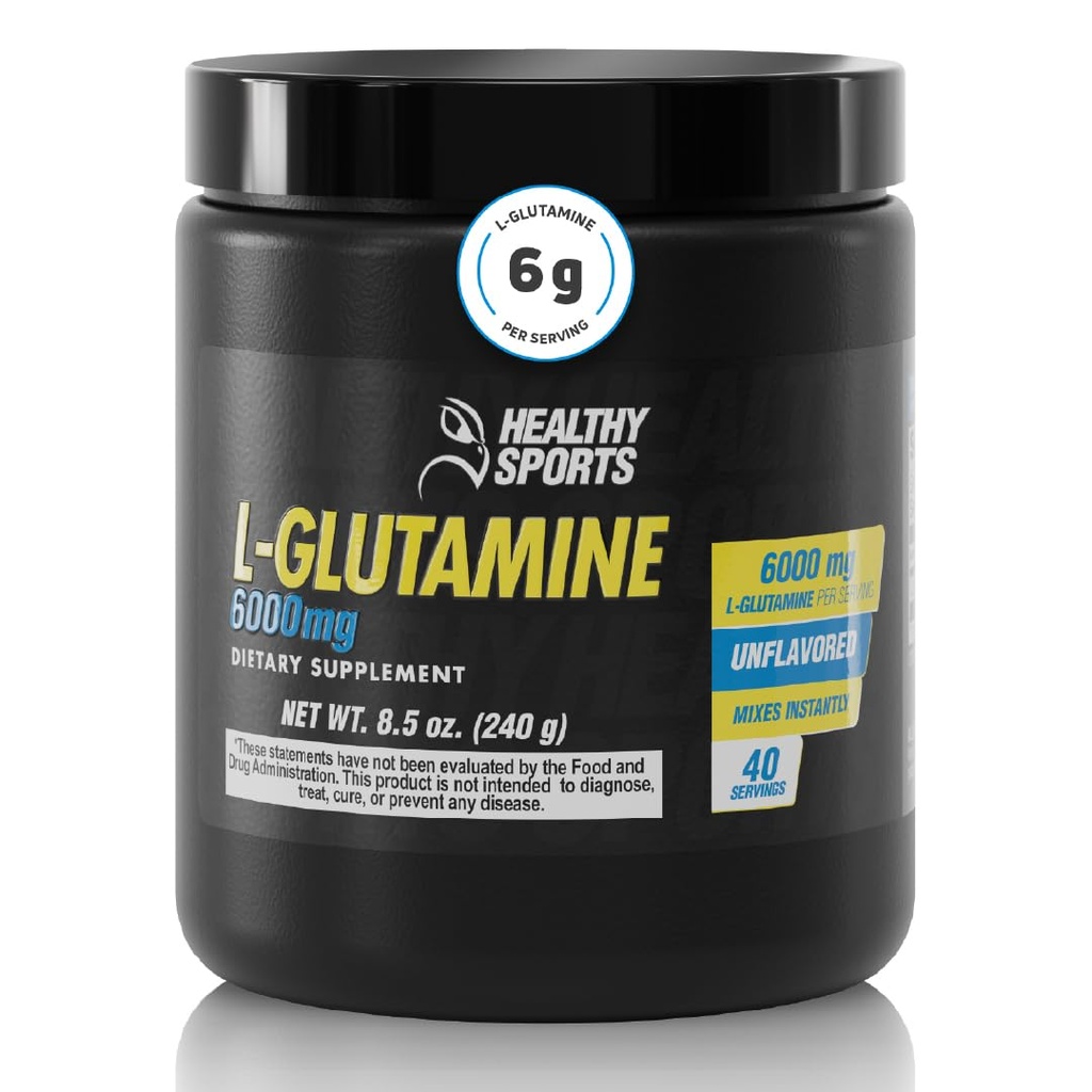 L-Glutamine Powder 6000mg – Post Workout Recovery Powder – L Glutamine Supplement for Gut Health & Body Health – Unflavored Glutamine Powder – 40 Servings