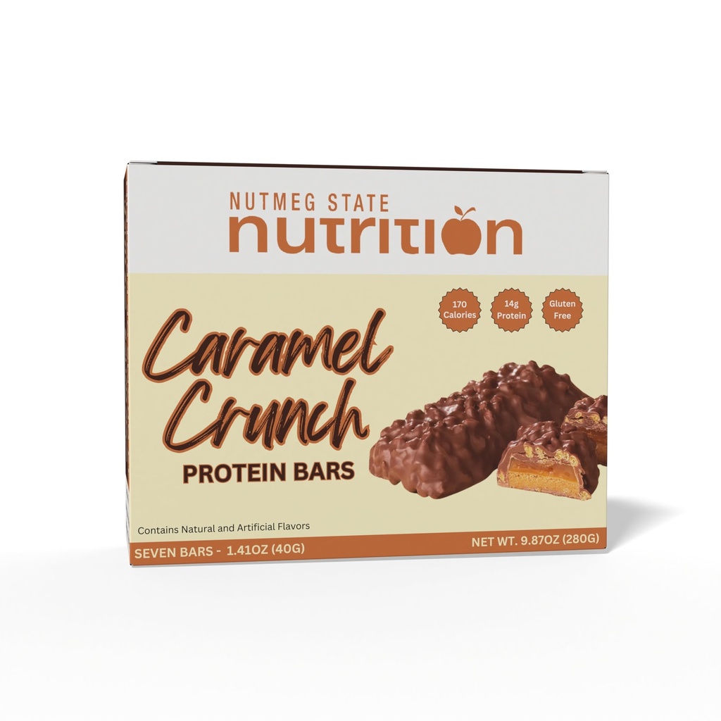 FITWISE - High Protein Layer Bars, 15g Protein, Low Calorie, Low Fat, Low Cholesterol, Aspartame Free, Vegetarian Breakfast Snack Bar, 7 Servings Per Box (Caramel Crunch)