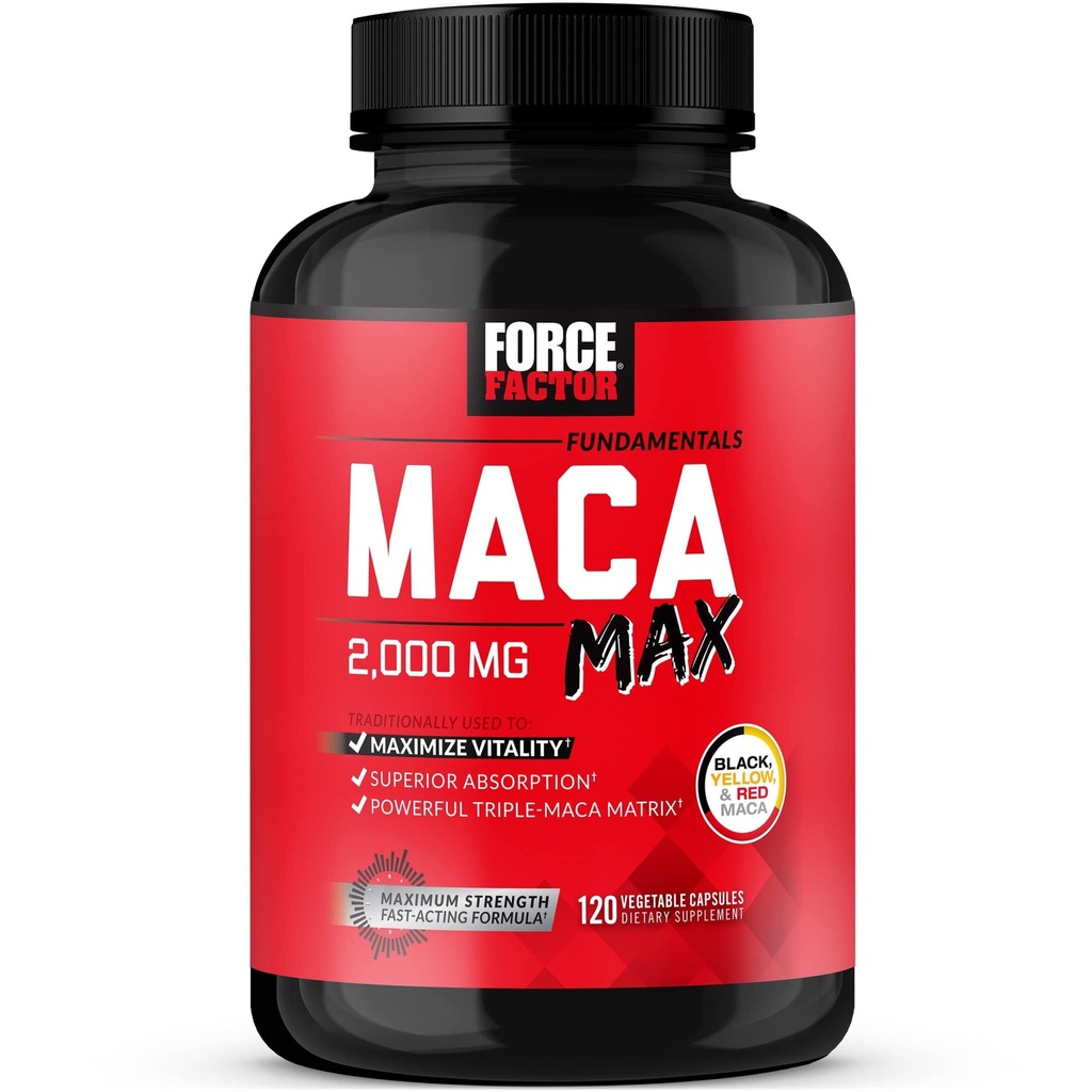Power Factor Maca Max, Maca Root Κάψουλες για να μεγιστοποιήσετε τη ζωτικότητα και την απόδοση, Made with Black Maca, Red Maca, & Yellow Maca Powder, Maca Root Powder, 2000mg, 120 κάψουλες