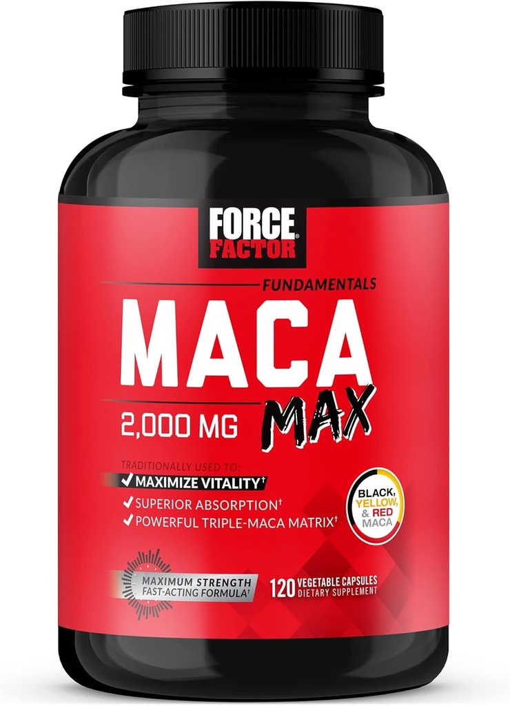 Power Factor Maca Max, Maca Root Κάψουλες για να μεγιστοποιήσετε τη ζωτικότητα και την απόδοση, Made with Black Maca, Red Maca, & Yellow Maca Powder, Maca Root Powder, 2000mg, 120 κάψουλες