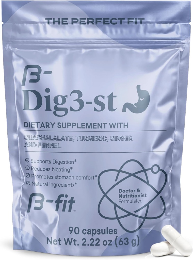 B-FIT Digestive Herbal Supplement - Ρίζα τζίντζερ, κουρκουμά, μάραθο και Cuachalalate - 60 κάψουλες - 100% Φυσική Φόρμουλα για Εύκολη Πέψη & Στομάχι Comfort - Χρήση Πριν από τα γεύματα