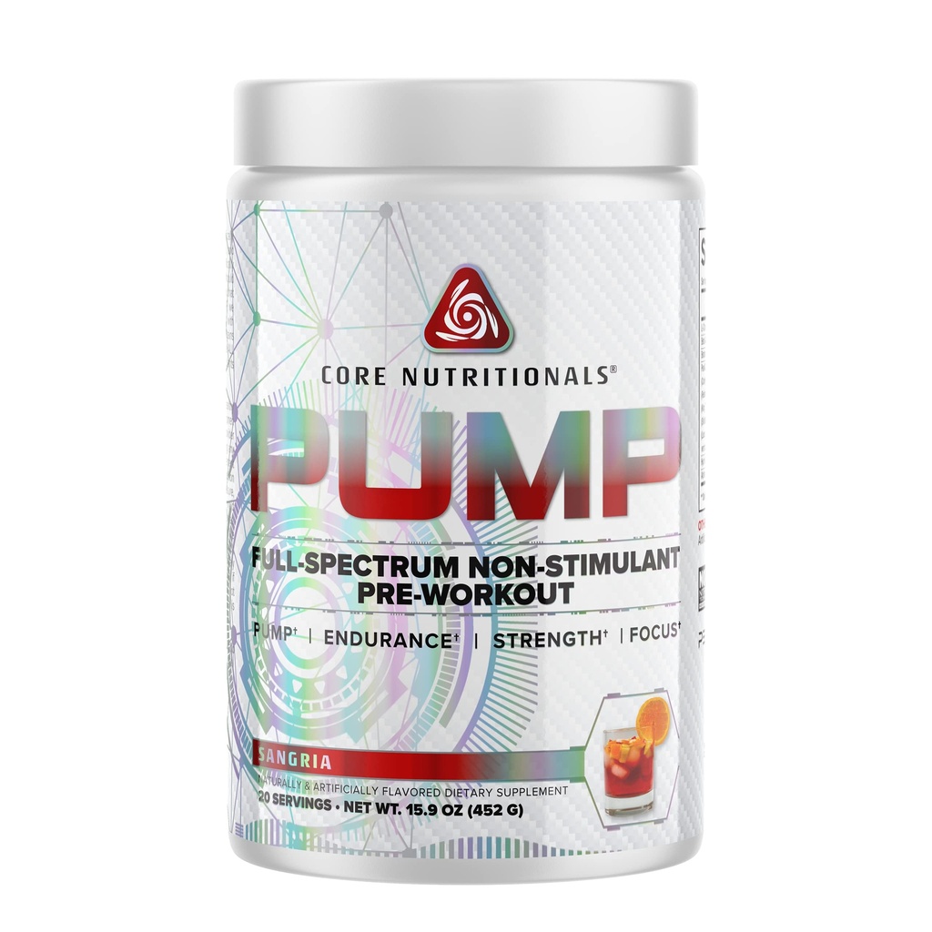 Core Nutritional Pump Full-Spectrum Non-Stimulant Pre-Experformance, με N03T Nitrate, Peak02, Alpha GPC, για μέγιστη αντλία, αντοχή και απόδοση 20 σερβιρίσματος (Sangria)