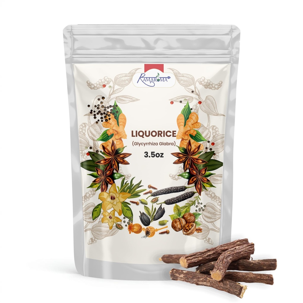 Licorice (Mulethi) Root Sticks, Glycyrrhiza glabra, Yashimadhu Dried Root Sticks, Natural SPICES (LIQUORICE WHOLE, 3.5oz (100g))