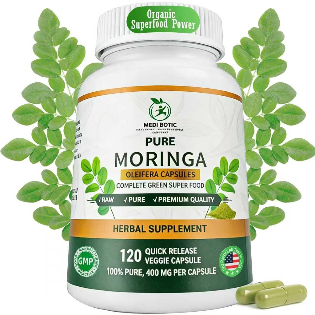 Organic Moringa Capsules 800mg for Energy, Immune Support, Gut Health & Powerful Green Superfood, Rich In Antioxidants, Essential Vitamins & Amino Acids, Non-GMO & Gluten Free (120 Count Pack of 1)