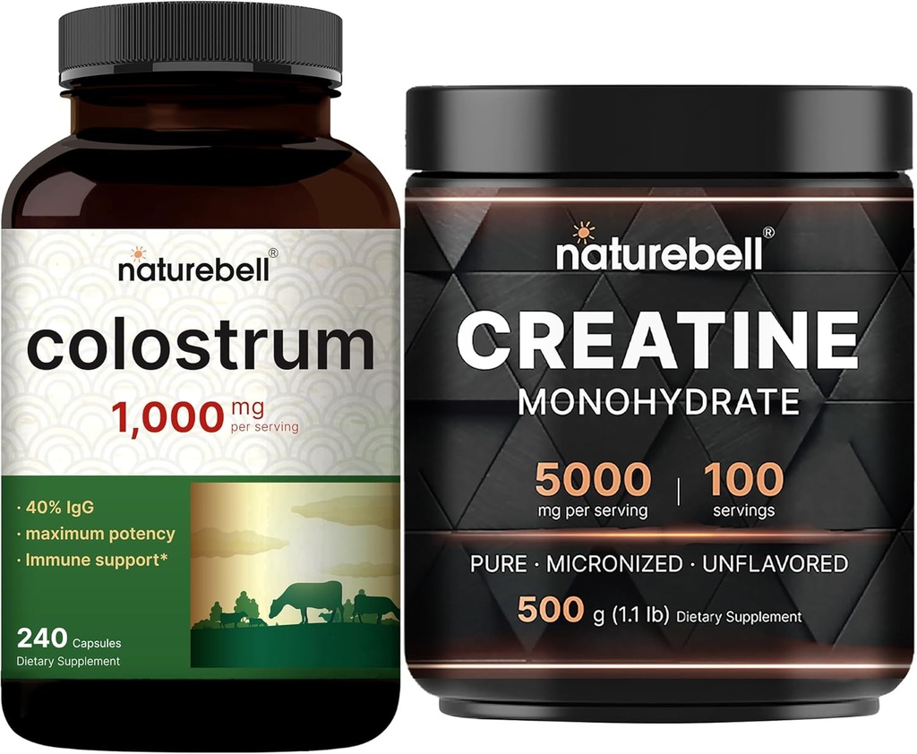 NatureBell Creatine Monohydrate Powder & Colostrum 240 Κάψουλες 1.000mg ανά πακέτο πακέτου σερβιρίσματος 