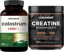 NatureBell Creatine Monohydrate Powder & Colostrum 240 Capsules 1,000mg Per Serving Bundle Pack | High Absorption Micronized Creatine | Mother’s First Milk from Grass Fed Bovine