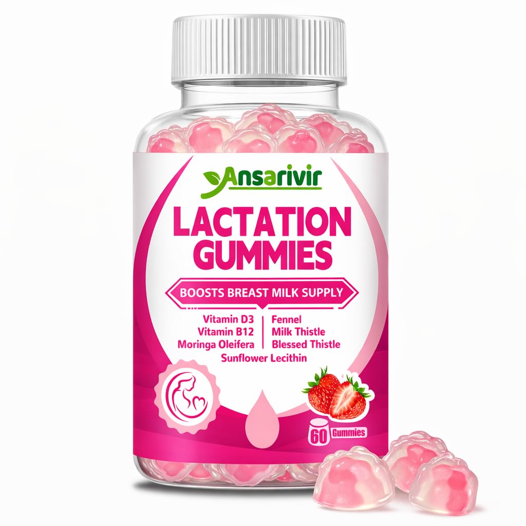 Lactation Supplement Gummies – Powered by Moringa, Fennel, Sunflower Lecithin, Milk Thistle, Blessed Thistle, Plus Vitamins D3 & B12 – 60 Gummies for Breastfeeding Support & Milk Supply Boost
