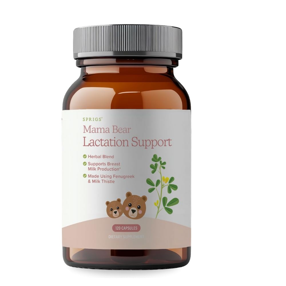 SPRIGS Mama Bear Herbal Lactation Support, 120 Capsules | Breastfeeding Supplement with Galactagogue Herbs Like Fenugreek & Milk Thistle to Support Breastmilk Production | for Nursing or Pumping Moms