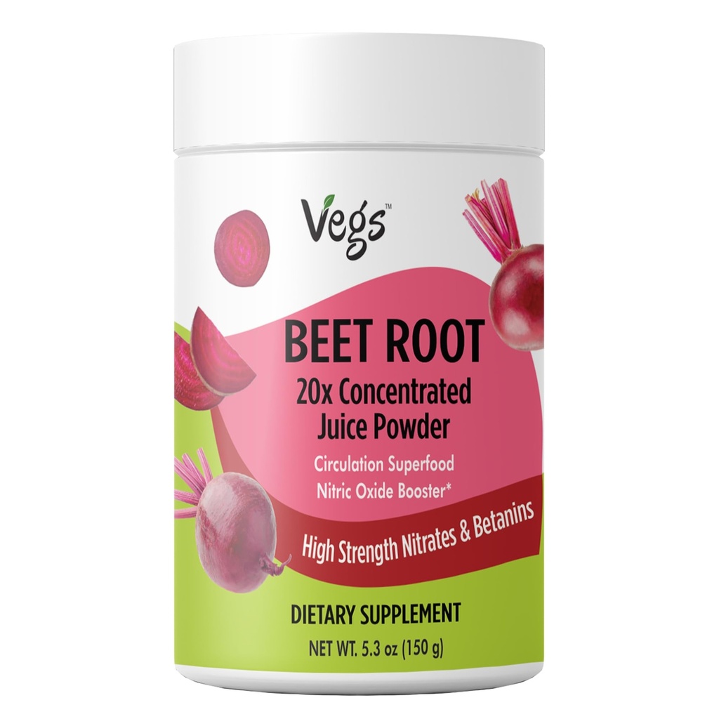 Beet Root Juice Powder Drink Mix, Natural Nitrates 500mg Each Serving - 20:1 Freeze Dried Organic Beets Nitric Oxide Supplement - Energy, Heart, Blood Flow & Circulation Superfood - 30 Servings