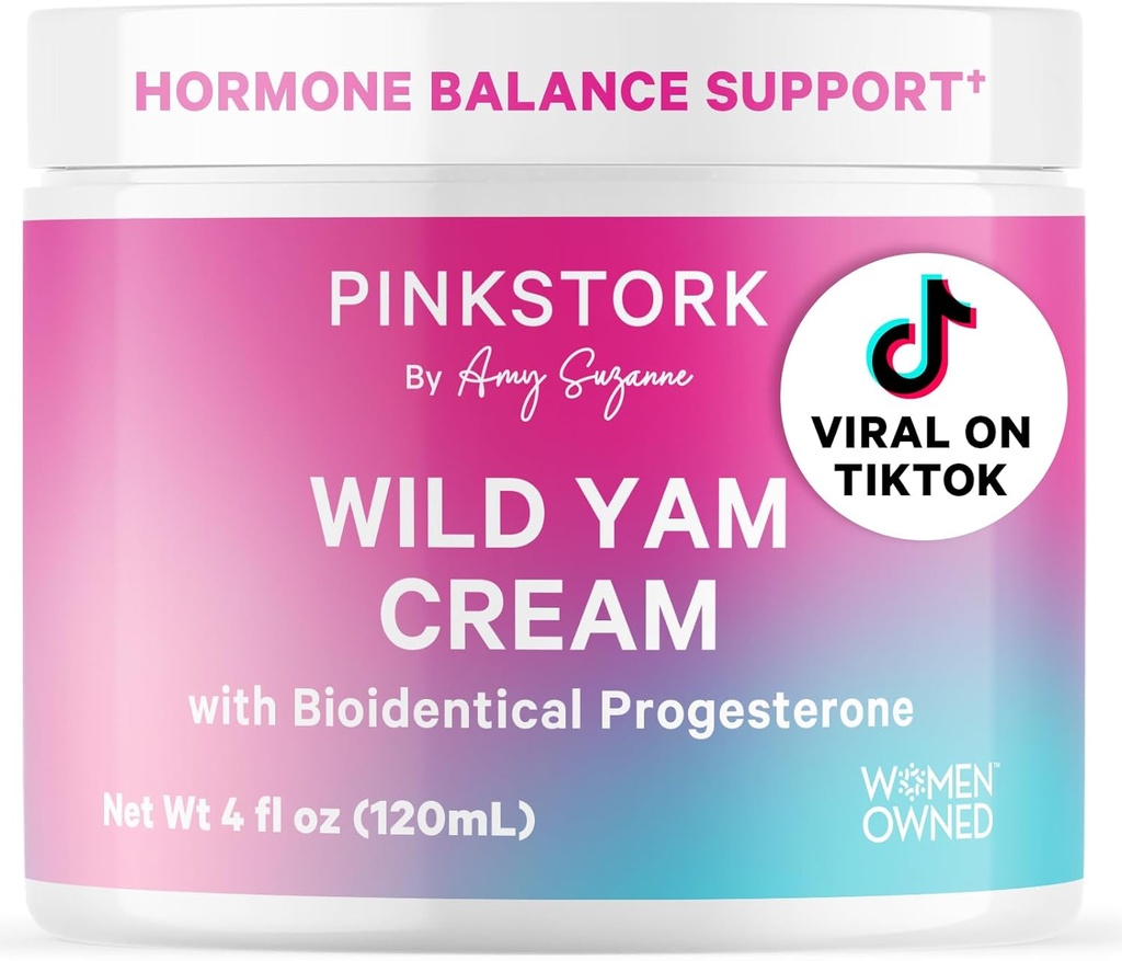 Pink Stork Wild Yam Cream - Φυσική ισορροπία ορμονών για τις γυναίκες - PMS, γονιμότητα, Περιεμμηνόπαυση, Εμμηνόπαυση - Βιοτακτική Κρέμα - Αρωματισμένη, 4 oz