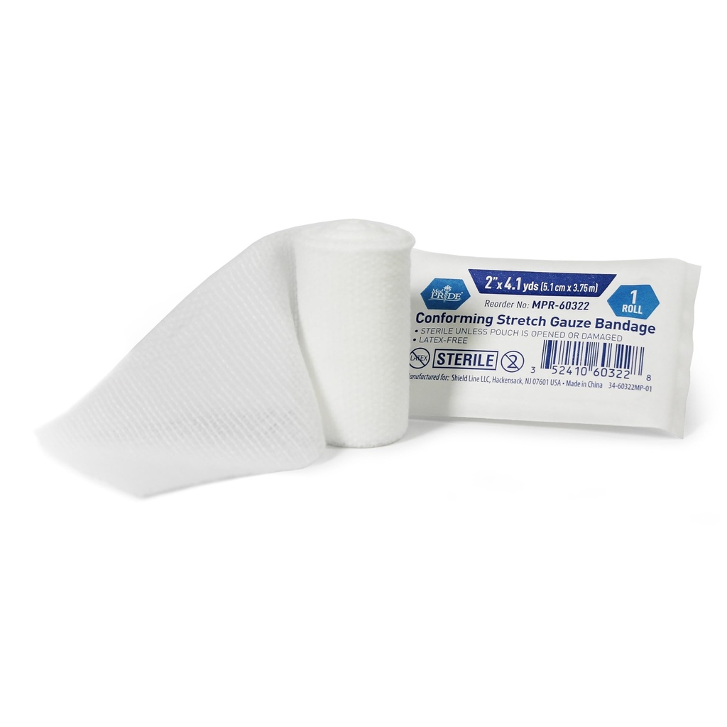 MED PRIDE Sterile Conforming Gauze Bandage,Latex-Free,2 in x 4.1 yd,1 Count