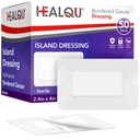HEALQU Bordered Gauze Island Dressing - 50 Count, 2.4"x4" Sterile Individually Wrapped Gauze Pads with Water-Resistant, Non-Woven Backing - Soft and Breathable Wound Dressing for First Aid & Medical