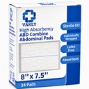 Vakly Sterile Abdominal ABD Combine Pads 8x7.5, High Absorbency Gauze, 24Pk | Non-adherent, wound dressing, first aid pads, surgical pads, post op care, trauma pads, individually wrapped, absorbent pads