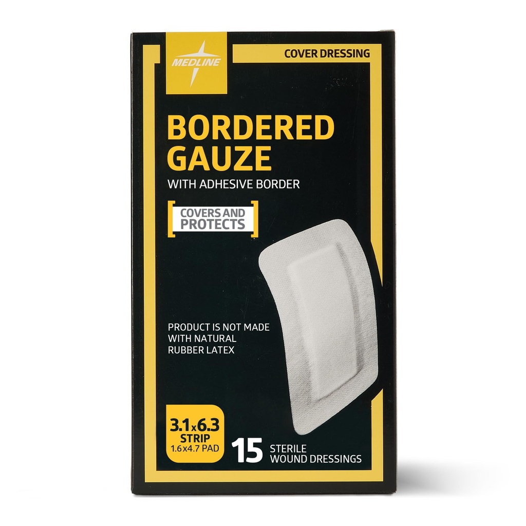 Medline Sterile Bordered Gauze, Wound Dressing For First Aid and Medical Use, 3" x 6" with 1.5" x 4" Pad - 15 Pack
